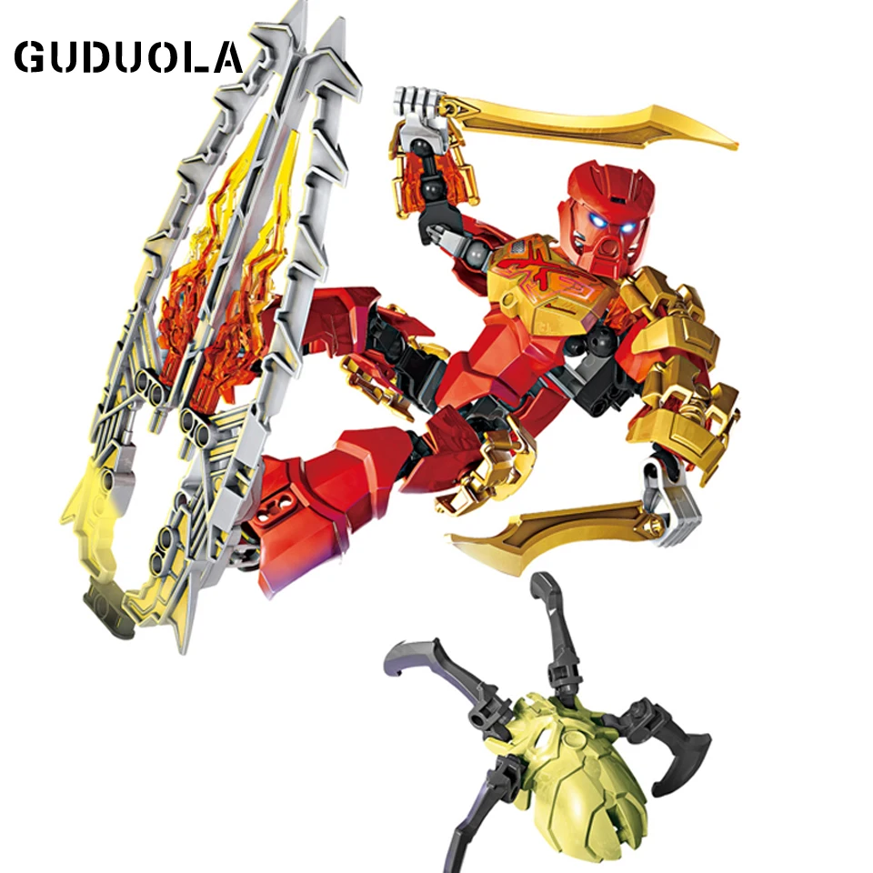 Guduola BIONICLE 4 шт./компл. земля лед огонь череп пауки фигурки строительные блоки игрушки Совместимые BIONICLE мальчик подарок