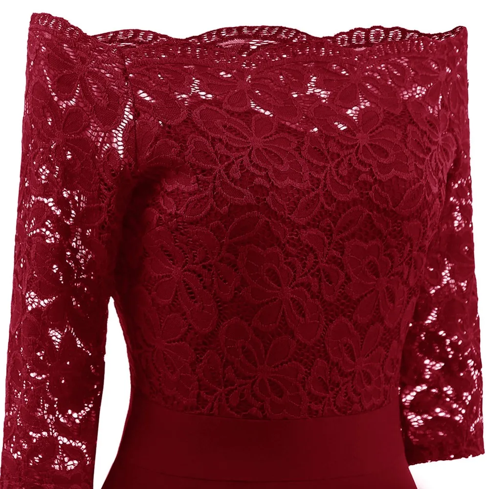 Элегантное женское платье с открытыми плечами цветочное кружевное А силуэта