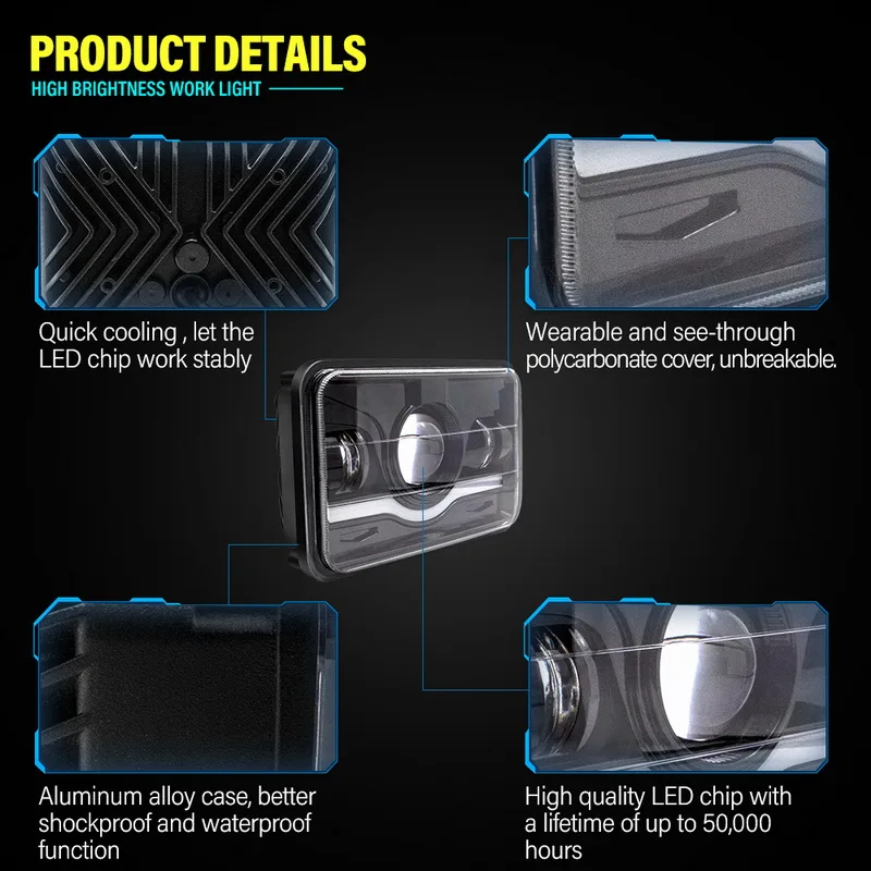 Safego 5 "4X6 150 Вт квадратный Wrangler светодиодный фонарь DRL дальнего и ближнего света