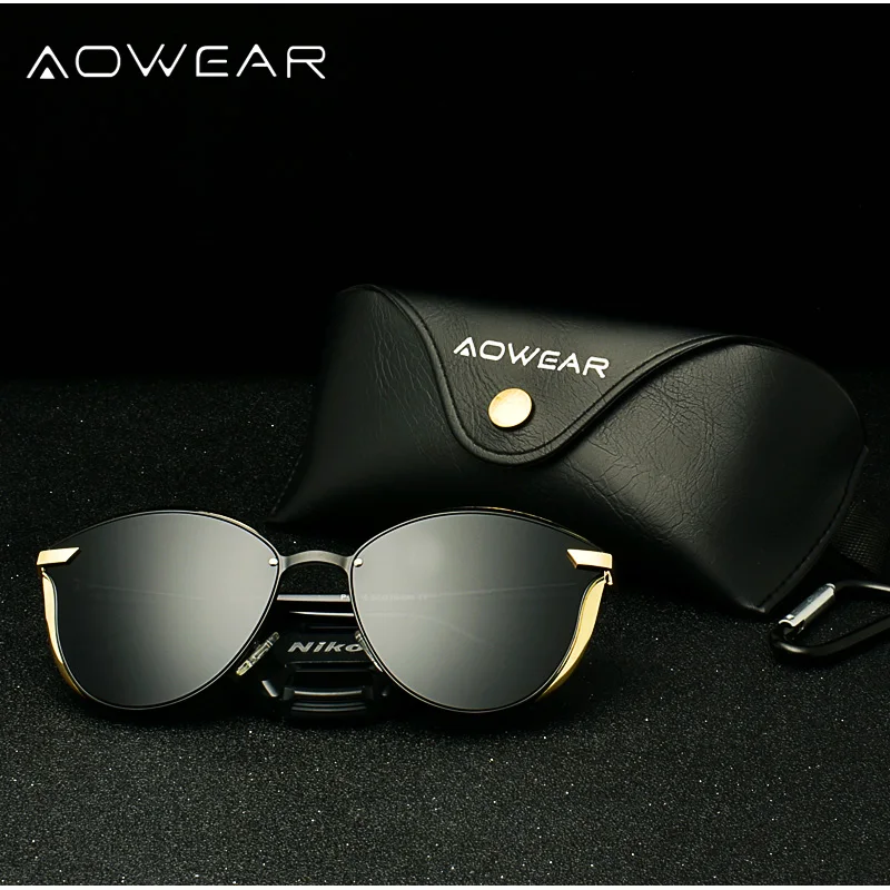 AOWEAR, модные, кошачий глаз, солнцезащитные очки, женские, поляризационные, Роскошные, качественные, зеркальные, кошачий глаз, солнцезащитные очки, для девушек, UV400, защита для глаз, оттенки
