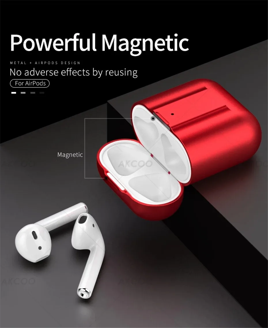 Akcoo металлический чехол, совместимый для Airpods чехол Крышка из устойчивого к царапинам стекла кожи для Apple AirPods 1 2 зарядный магнит адсорбционный чехол