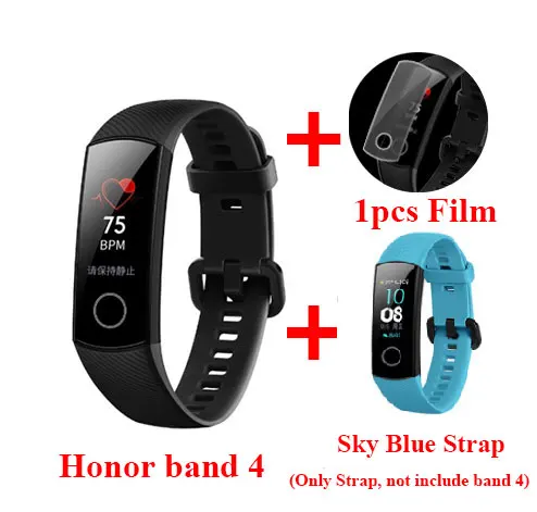 Black Add Sky Blue Huawei Honor Band 4 умный Браслет, фитнес 0.95in цвет AMOLED сенсорный экран фитнес-трекер в режиме реального времени трек сна сердце оснастки - Цвет: Black Add Sky Blue