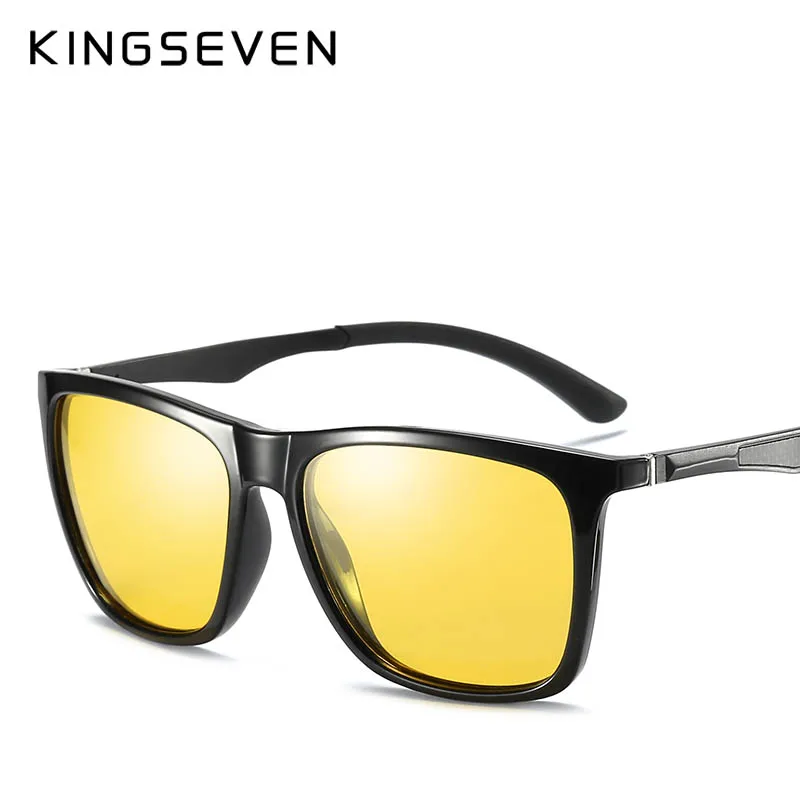 KINGSEVEN очки ночного видения фирменный дизайн алюминиевые поляризованные солнцезащитные очки для женщин и мужчин желтые линзы для вождения антибликовые очки