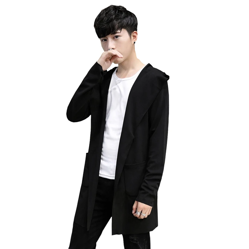 2018 Autumn New Arrival Men Windbreaker Fashion Solid Color Handsome Open Stitch Cloak Slim Thin Mid-length Coat | Мужская одежда