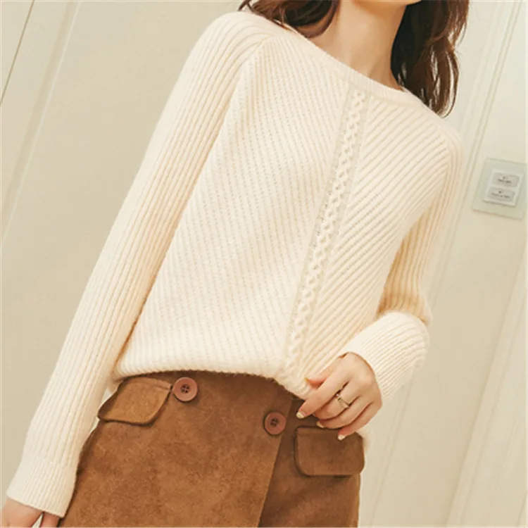 korean style pure cashmere knit women sweet low Oneck slim pullover sweater solid color S-3XL | Женская одежда