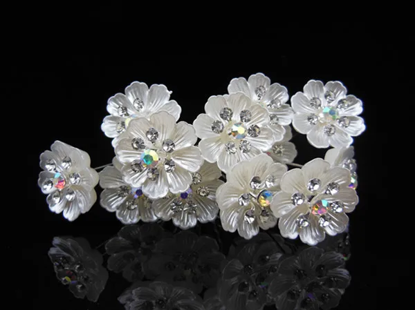 

12Pcs / lot hair accessories Wedding Bridal Crystal White Pearl Flower Hair Pins beautiful tiara for women