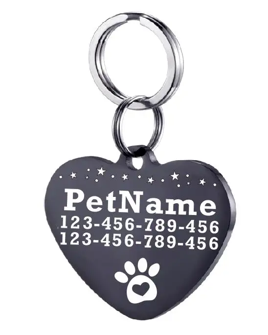 heart black Идентификационная бирка для собак из нержавеющей стали, аксессуары для ошейника, индивидуальная идентификационная бирка для домашних животных, индивидуальная бирка для собак, гравировка - Цвет: heart black