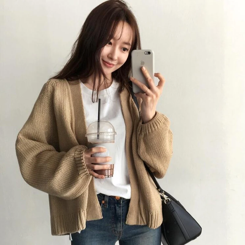 Autumn Winter Women Cardigan Casual Loose Knitted Solid Sweater Outwears Coat |