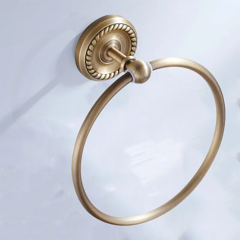 towel ring Бронзовые аксессуары для ванной комнаты, антикварный держатель для туалетной щетки, винтажный держатель для туалетной бумаги в рулоне, керамический двойной держатель для чашки, латунная мыльница - Цвет: towel ring