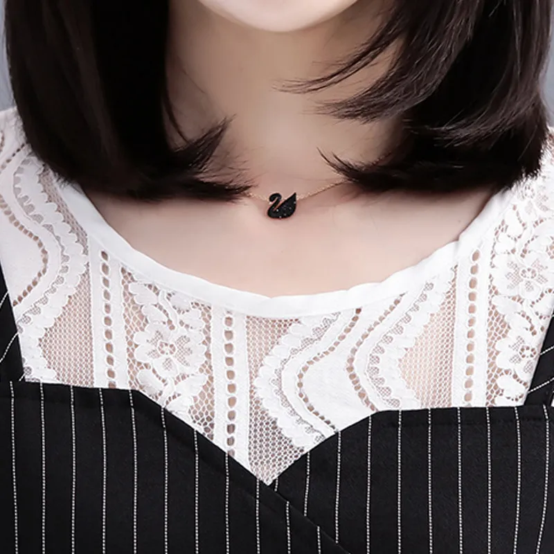 Лето Поддельные Двойка платья Для женщин 2018 мода платье в полоску кружева