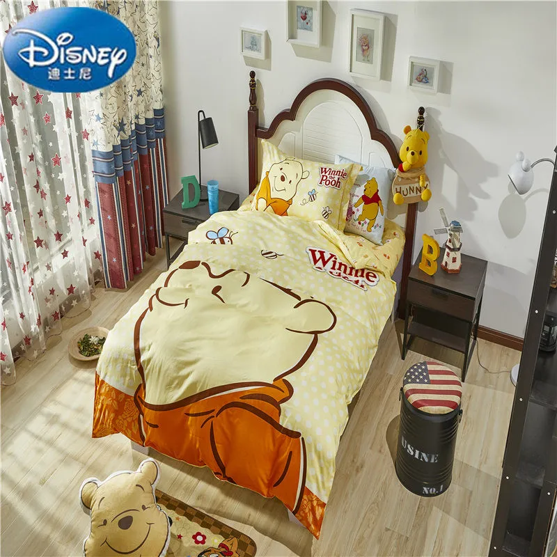 Disney аутентичный с Винни-пухом для м/ф Винни-Пуха и HD 3D печати постельного белья 3/4 шт. шелковые простыня, наволочки для подушек, пододеяльник комплекты