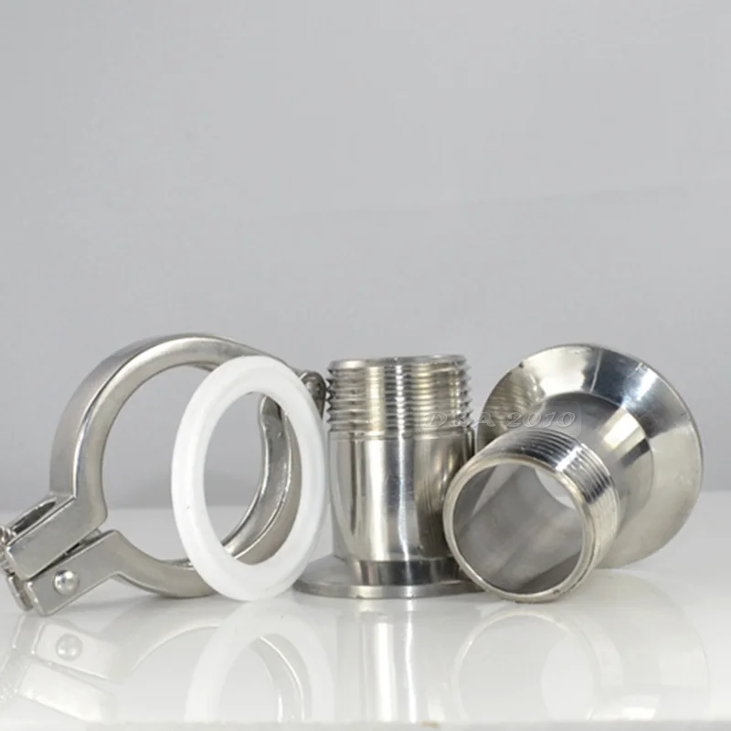

High Quality2 Pcs 1.5" DN40 Sanitary Male Thread Ferrule Pipe Fittings+Tri Clamp+PTFE Gasket Stainless Steel SS316