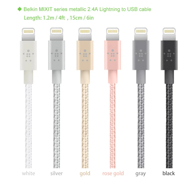 Belkin оригинальный MFi Сертифицированный 8 pin для Lightning USB металлический 15 см короткий