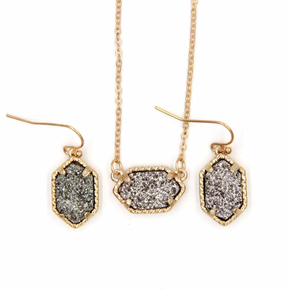 Мини переливающийся druzy drusy кулон Цепочки и ожерелья с соответствующими Висячие