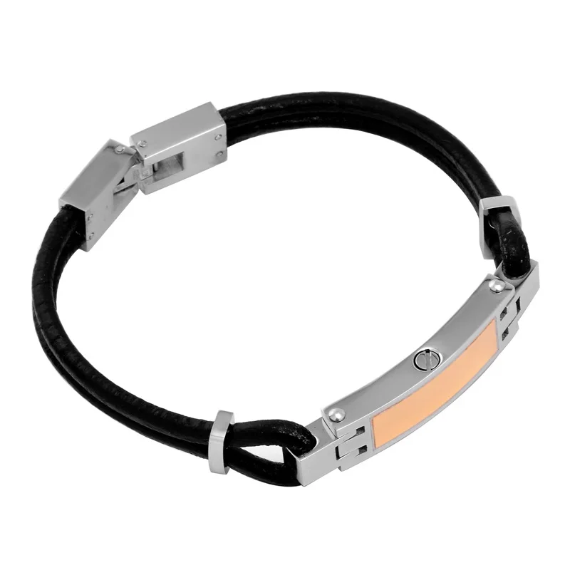 

IJB5030 Stainless Steel Cremation for Ashes Urn Leather Rope Keepsake Bracelet Engraving Memorial Bracelet Gift