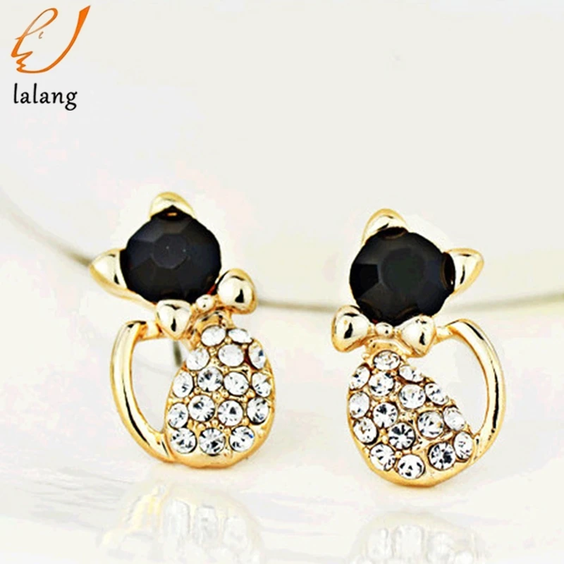Pendientes New Brinco Fashion Animal Bijoux Cute Crystal Bow Gem Kitty Cat Stud Earrings For Women Wedding Girl Jewelry | Украшения и