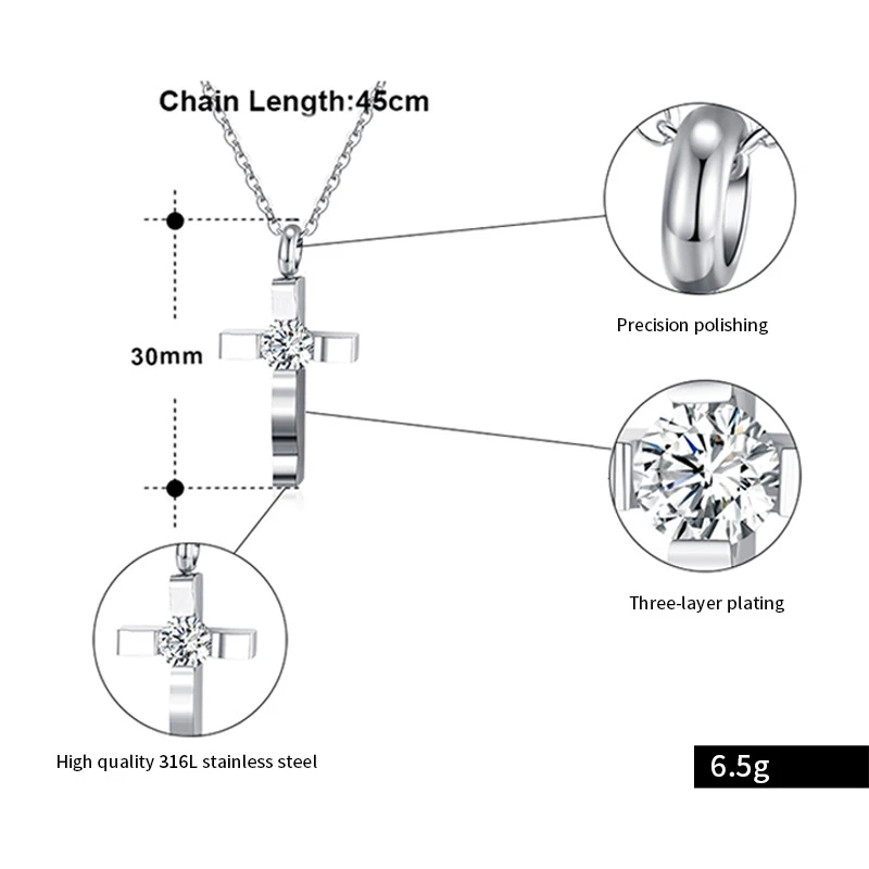 ROMAD Cross Stainless Steel Necklaces for Women Men 2019 Fashion Christian Link Chain Zircon Crystal Necklace Jewelry R5 | Украшения и
