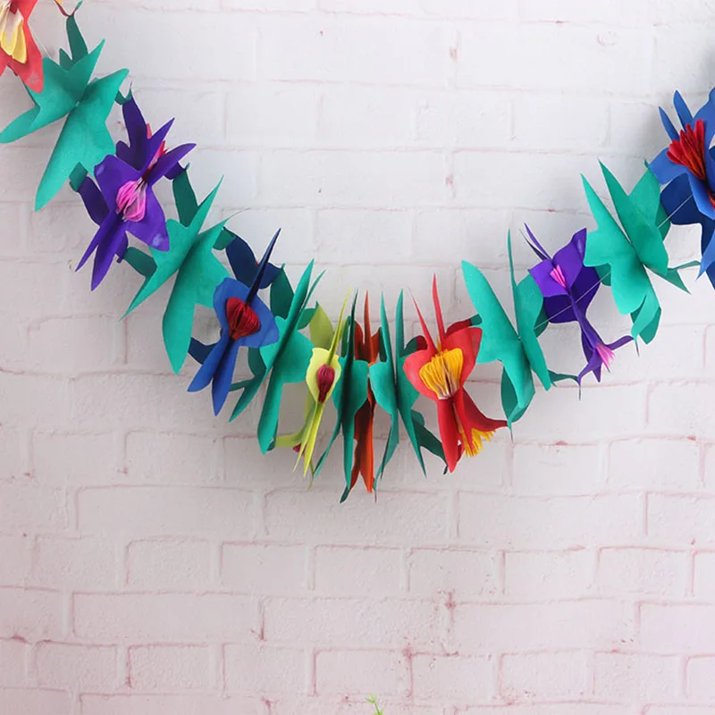 3 м цветы зеленые листья Бумажная гирлянда свадебное украшение Лето Luau Гавайские