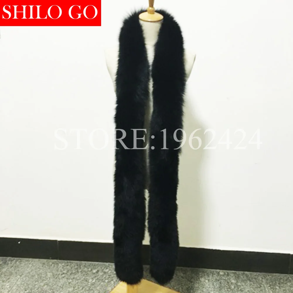 

2020 Winter New Fashion Women High-quality Luxury Leather Super-long Section Of Black Double-sided Fox Fur Blue Fox Collar & 2cm