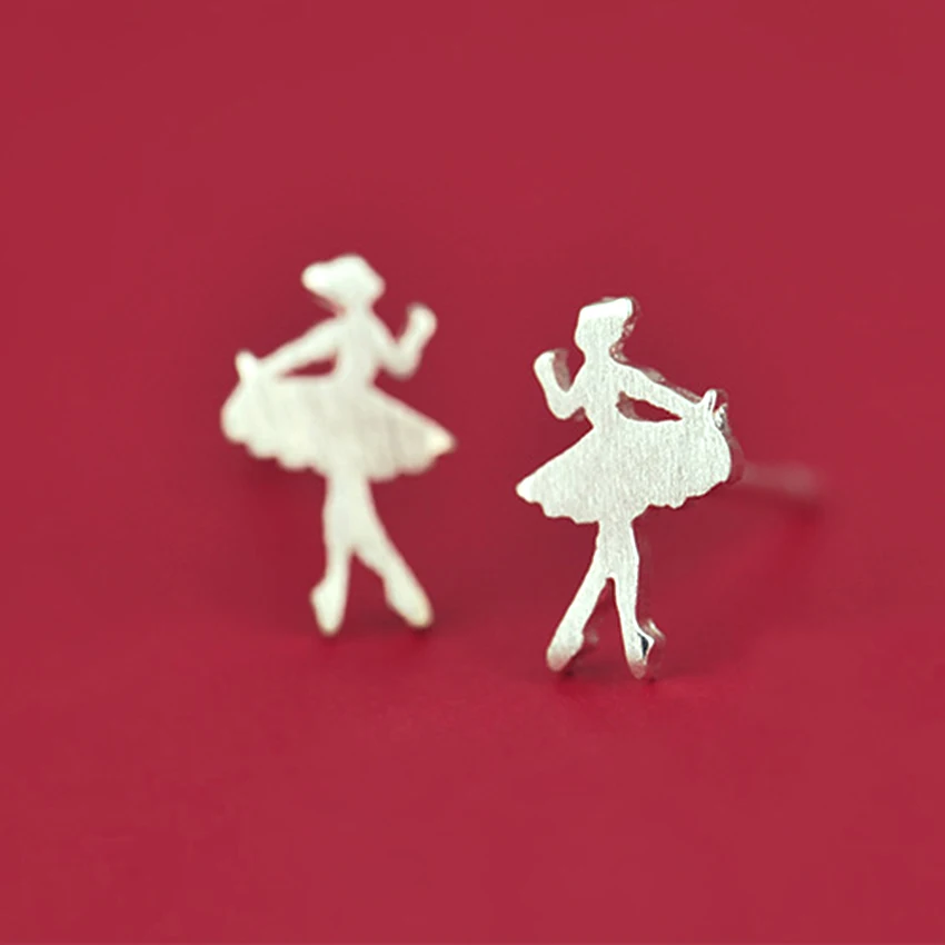 

Daisies Real Pure 925 Sterling Silver Ballet Dancing Little Girl Dancer Princess Temperament Stud Earrings Statement Jewelry