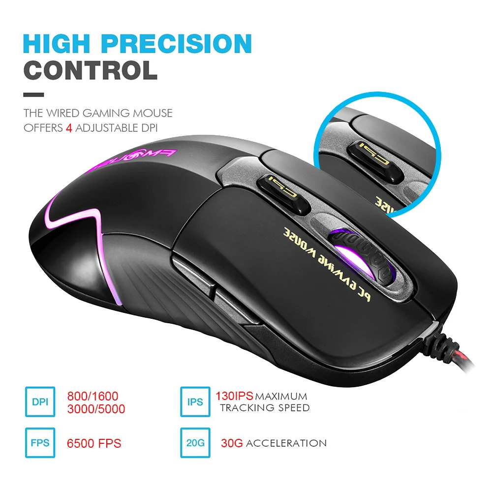 FNOUSE G200 5000 dpi 6 кнопок профессиональная игровая мышь s компьютерная Проводная