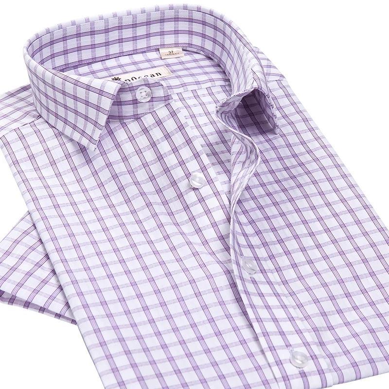 Men Light Color Shirts Fashion Shirt Short Grid Cotton Slim Fit Casual Business Tops Hombres Camisas DX85507S | Мужская одежда