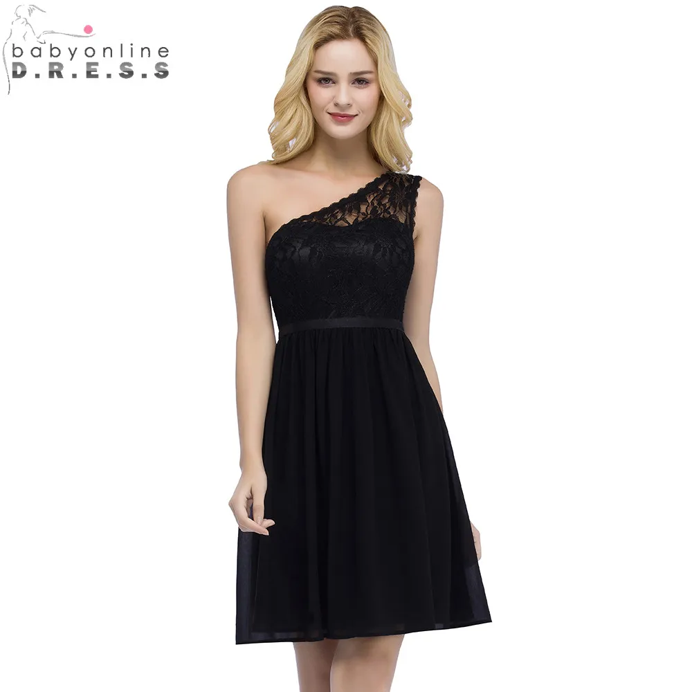 Babyonlinedress Летние черные кружево Короткие Выпускные платья пикантные одно плечо с