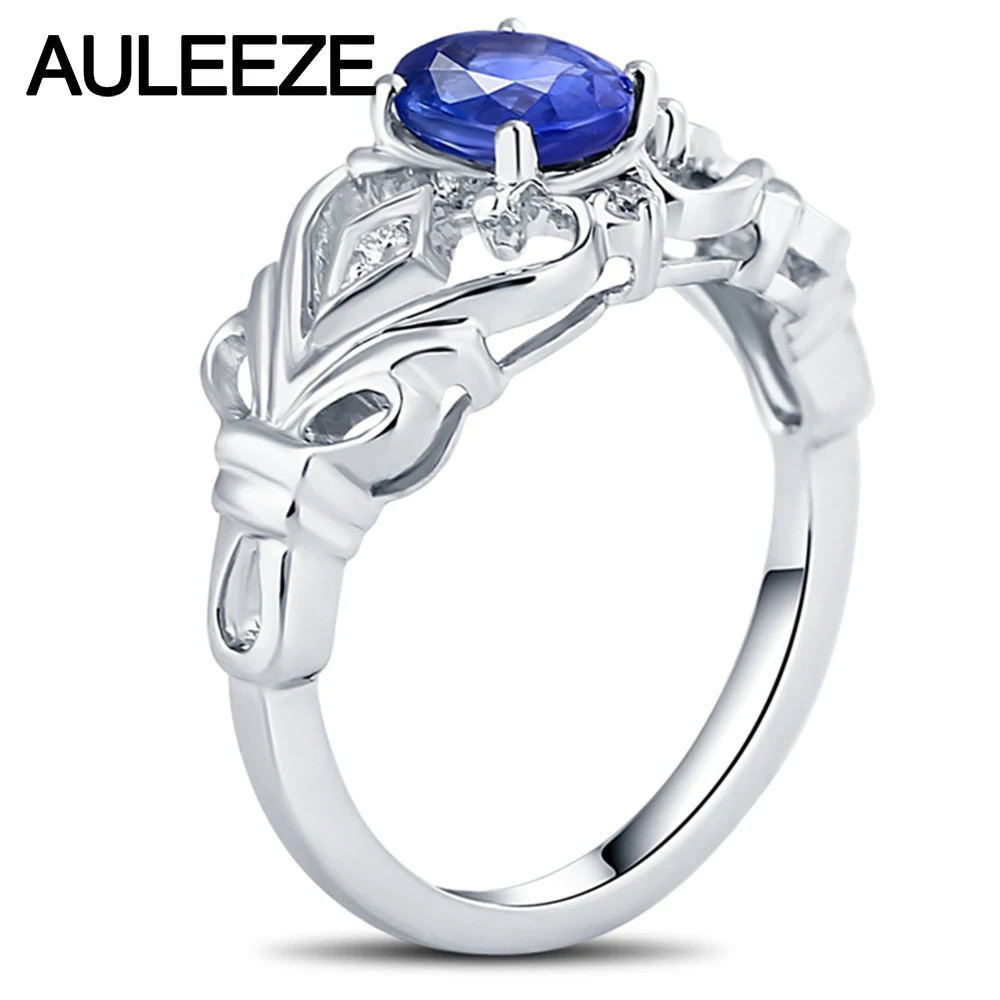 Кольцо женское из белого золота 585 пробы с овальным сапфиром 1 карат|diamond jewelry|14k