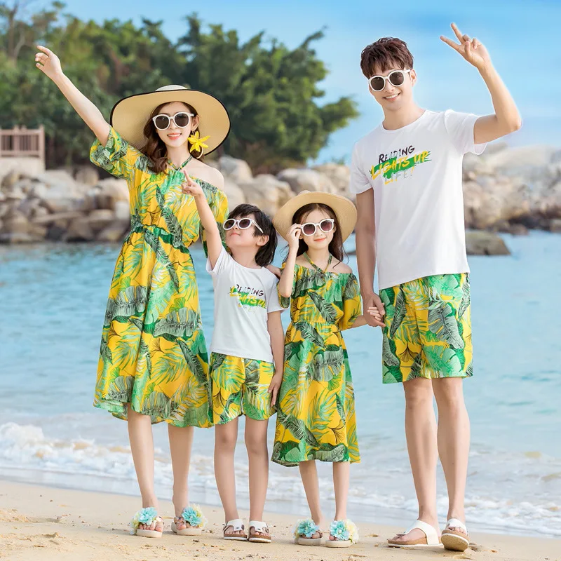 2019 летняя семейная Одинаковая одежда платья для мамы и дочки футболка штаны Отца