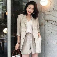2 piece outfits for women suit female summer business ol linen temperament striped jacket shorts casual fashion suit