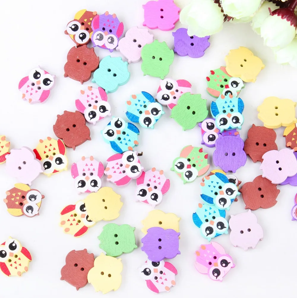 50 шт смешанные цвета прекрасная сова форма два отверстия деревянные Кнопки 21 5 мм