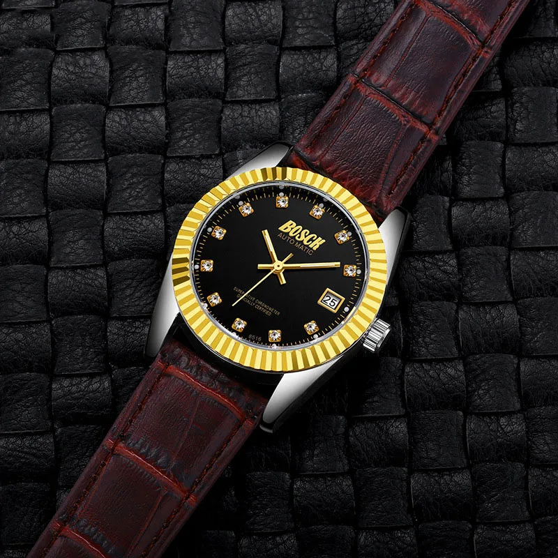 BOSCK новые автоматические механические часы для мужчин Топ календарь бренда