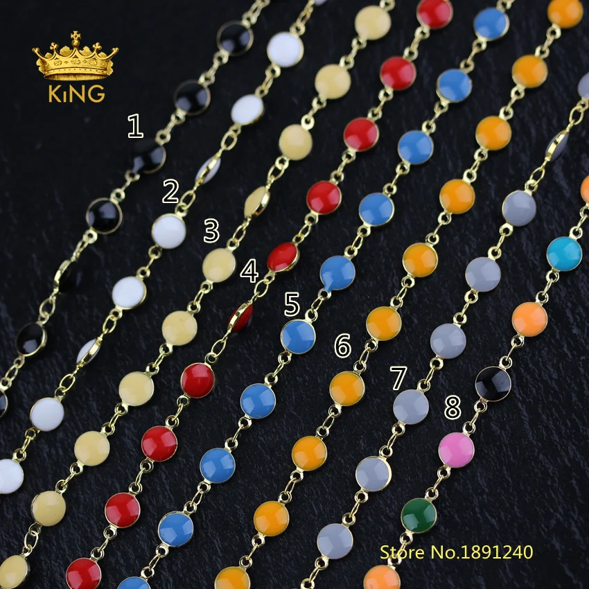 

14 Color choice,5meter Gold Plating Wire Wrapped Coin Enamel Beaded Chains,Lampwork Glass Beads Rosary Chains Findings HX208