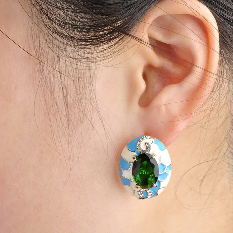 Роскошный комплект эмалевых украшений с чешскими кристаллами и позолотой 18