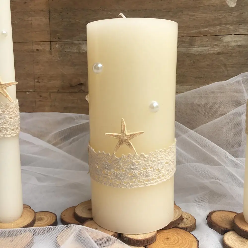 Набор свечей цвета слоновой кости Unity с кружевом и жемчугом для шампанского