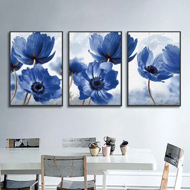 

Nordic Minimalist Blue Flowers Decorative Paintings Canvas Posters and Prints Wall Art Picture for Living Room Home Decoration