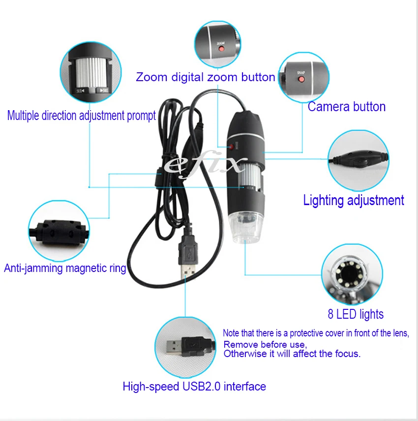 Цифровой микроскоп 500X 1000X 8 светодиодный USB для пайки электронный
