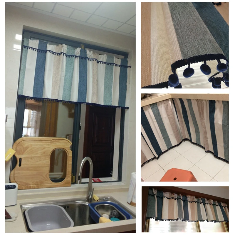 Полузанавеска из синели в пасторальном стиле декор полоску римские занавески с