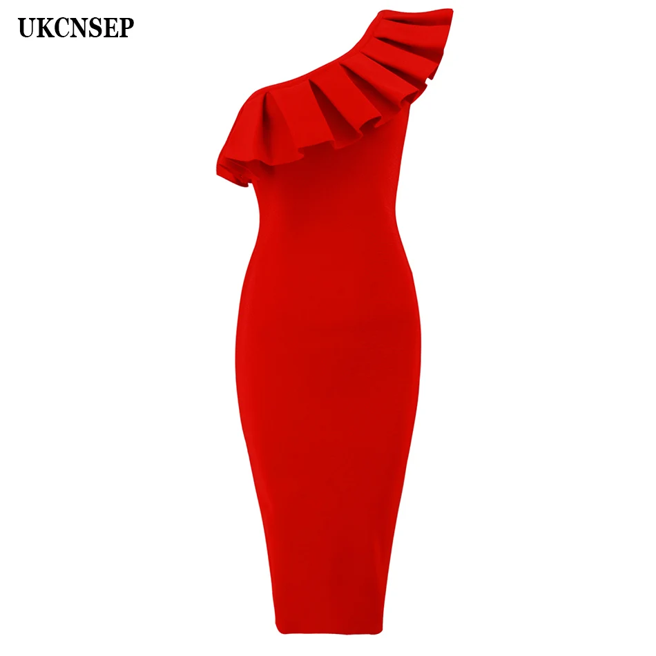 UKCNSEP летнее платье красное пикантное платье на одно плечо Облегающее Vestidos Verano вечернее платье - Цвет: Красный