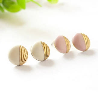 Милые корейские серьги гвоздики с розовыми и белыми глазурованными пуговицами