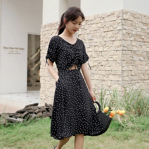 Женское платье в горошек Fitaylor повседневное летнее средней длины с коротким