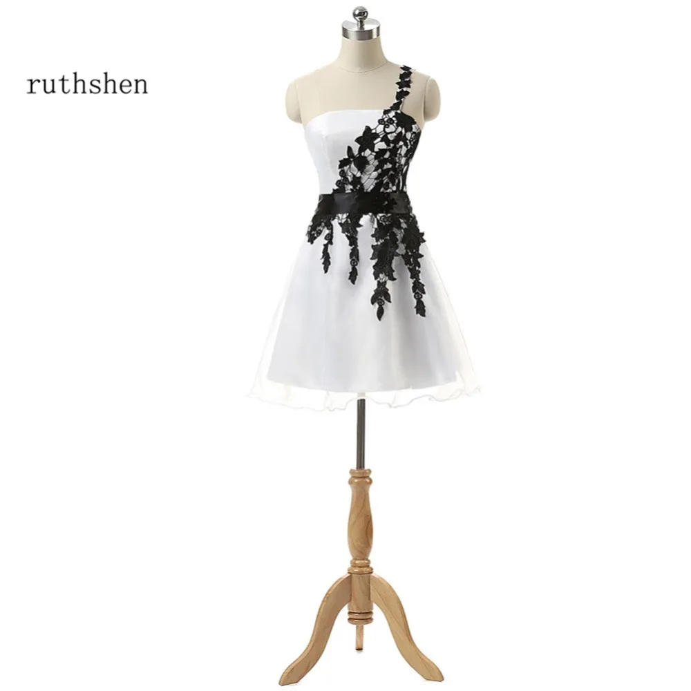 Ruthshen/черно белое короткое платье на одно плечо для выпускного вечера с кружевной