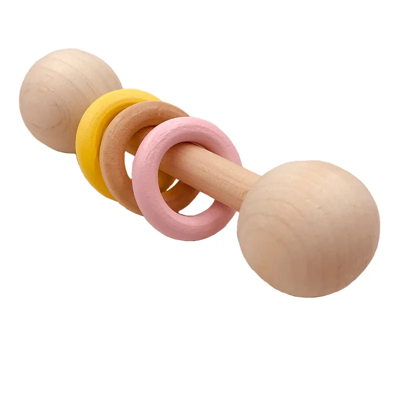 

New Wooden Teether Rattles Montessori Activity Gym Toys With Three Ring Teething Toys For Baby Nursing Accessories Chew Toy Gift