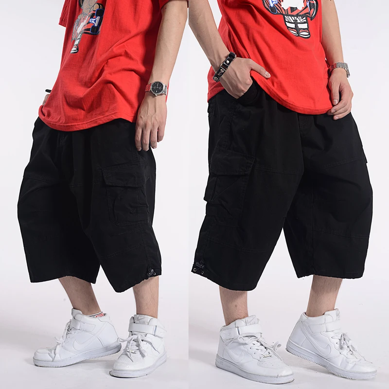 

Summer Plus size 32-44 46 48 50 men cotton Calf-Length Pants male baggy hip hop Multiple pockets Harem pants for 60-150 kg