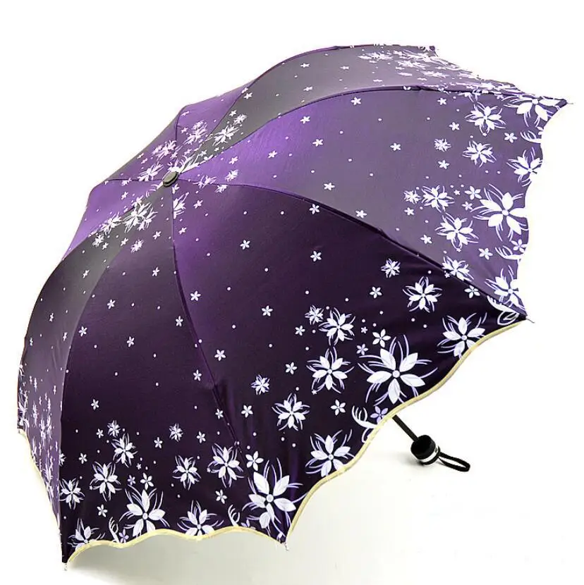 Dark purple Красивый блестящий светоотражающий женский зонтик с цветком принцесса девочка зонтики с цветами УФ зонтик складной зонтик подарок US098 - Цвет: Dark purple