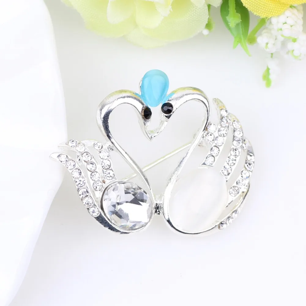 WEVENI Rhinestone Swans Brooch For Women Crystal Brooches Pin Collar Scarf Decoration New Fashion Animal Jewelry Accessories | Украшения и
