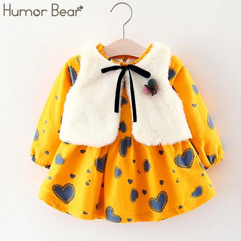 Photo Color N502 Humor bear/Одежда для маленьких девочек зимнее платье принцессы для маленьких девочек пуховое платье с длинными рукавами+ белый меховой жилет комплект из 2 предметов детская одежда - Цвет: Photo Color N502