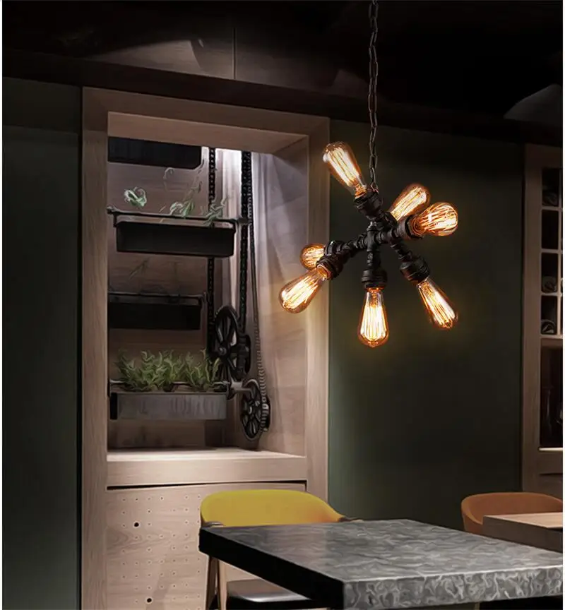 Industrial Style Rustic Pendant Lamp Water Pipe Lights Fixtures with 7 Art Decoration Lighting | Лампы и освещение