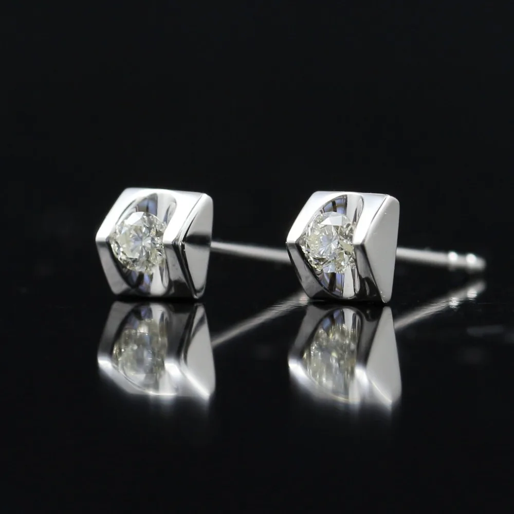 LASAMERO 0.118CT круглые серьги-гвоздики с натуральными бриллиантами золотой бриллиант