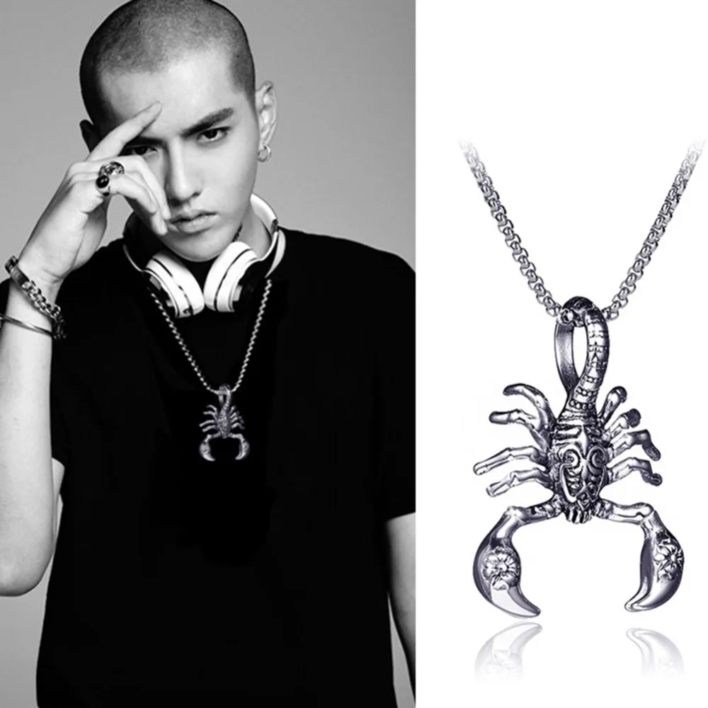 

1PC Punk Scorpion Pendant Necklace For Men Vintage Stainless Steel Chain Necklace Fashion Jewelry Silver Color